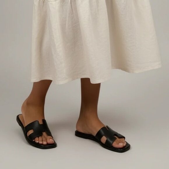 Forever Link Shoes - BLACK TRENDY H-SHAPED CUTOUT UPPER SLIDE SANDALS